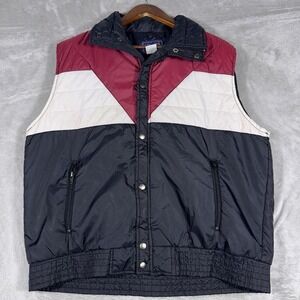 Vintage Network Puffer Vest Red White Black Colorblock Classic 80s Ski Gear